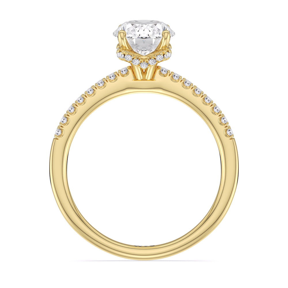 3.50ct Oval Arc Hidden Halo Engagement Ring with 3 3/4 Cut Diamond in 14KT Oval view 3
