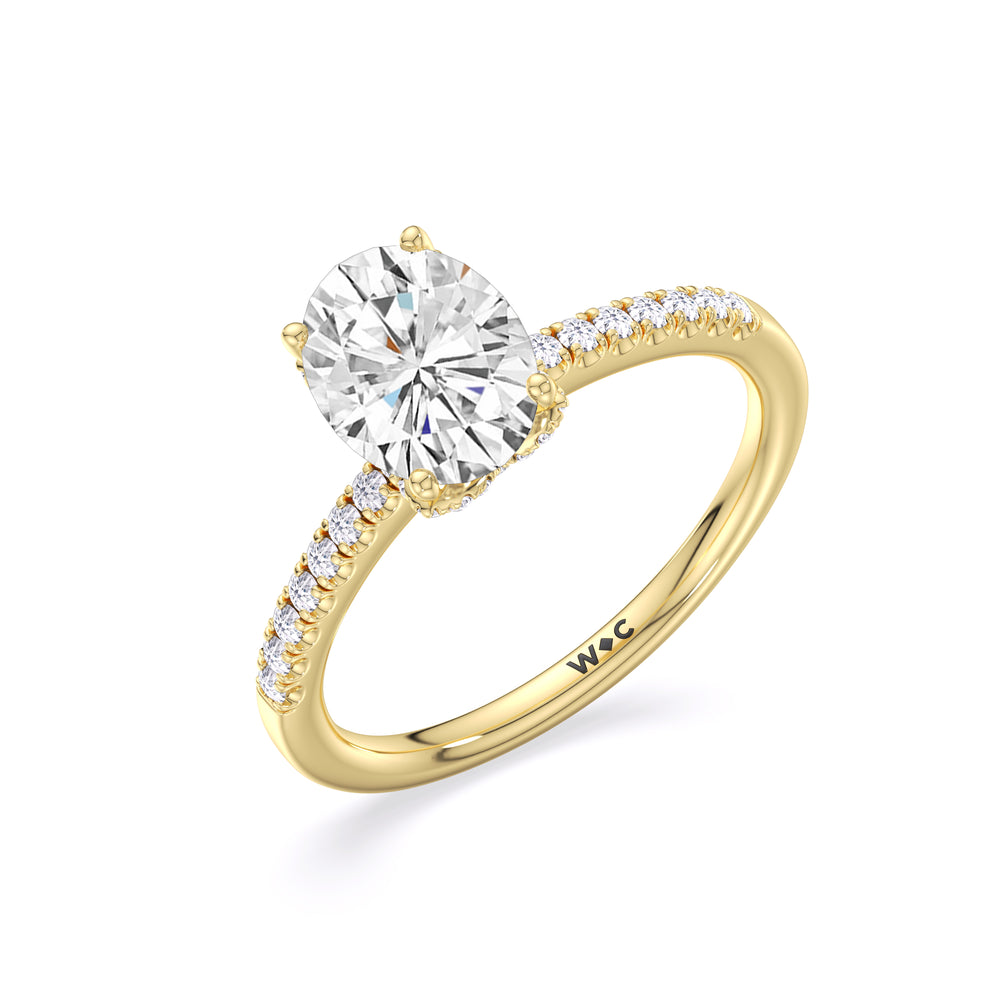 Arc Hidden Halo Engagement Ring with Oval Cut Diamond in 14KT Yellow Gold view 4
