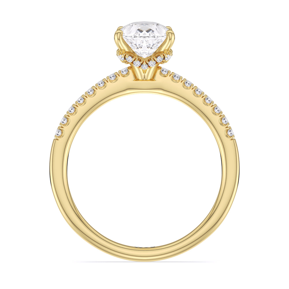 Arc Hidden Halo Engagement Ring with Pear Cut Diamond in 14KT Yellow Gold view 3
