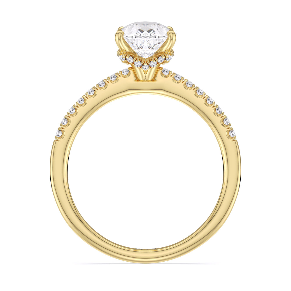 Pear Cut Arc Hidden Halo Lab Grown Diamond Engagement Ring (E+ VVS+) with Lab Grown Diamond in 14KT Yellow Gold view 3
