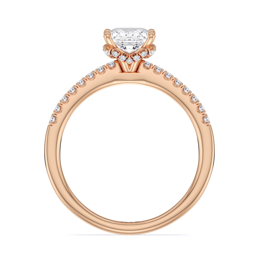 Arc Hidden Halo Engagement Ring with Princess Cut Diamond in 14KT Rose Gold view 2
