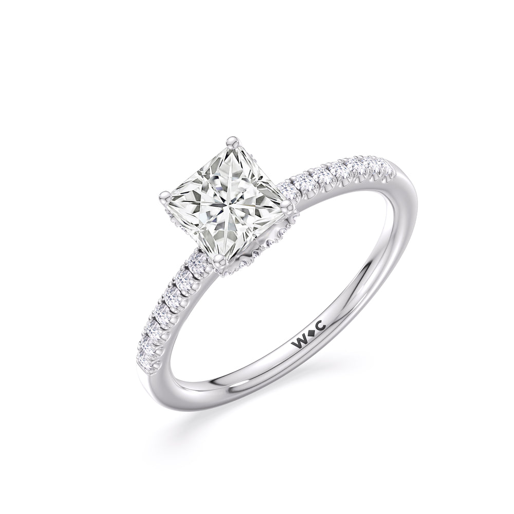 Arc Hidden Halo Engagement Ring with Princess Cut Diamond in 14KT Platinum view 3
