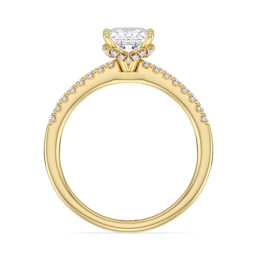 Arc Hidden Halo Engagement Ring with Princess Cut Diamond in 14KT Yellow Gold view 2
