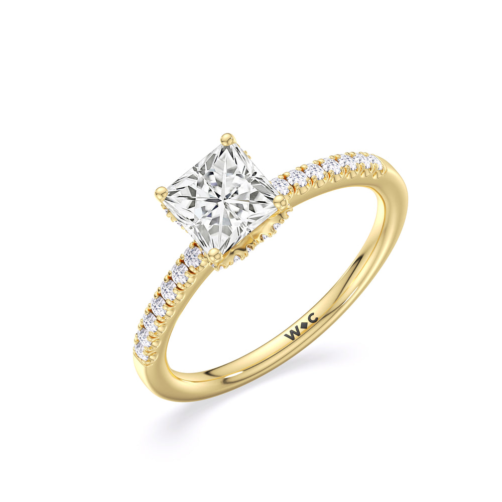 Arc Hidden Halo Engagement Ring with Princess Cut Diamond in 14KT Yellow Gold view 3

