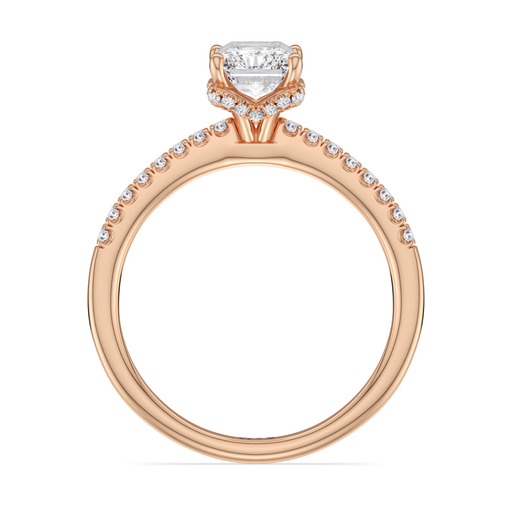 Arc Hidden Halo Engagement Ring with Radiant Cut Diamond in 14KT Rose Gold view 3
