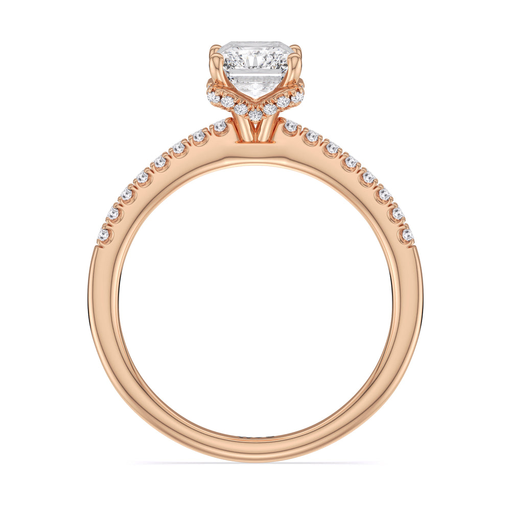 Radiant Cut Arc Hidden Halo Lab Grown Diamond Engagement Ring (E+ VVS+) with Lab Grown Diamond in 14KT Rose Gold view 3
