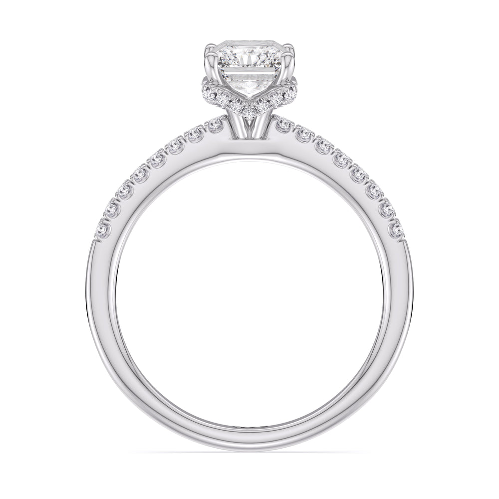 4.52ct Radiant Arc Hidden Halo Engagement Ring with 4 3/4 Cut Diamond in 14KT Radiant view 3
