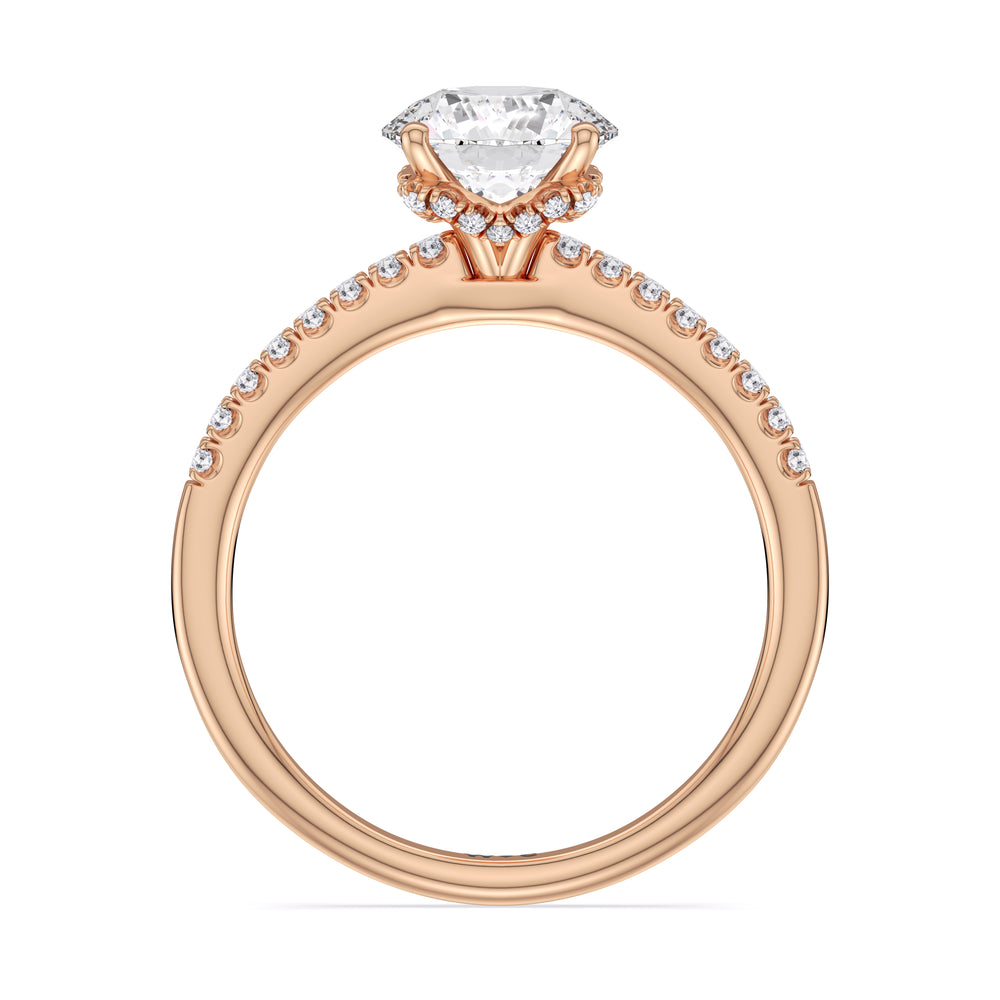 Arc Hidden Halo Engagement Ring with Round Cut Diamond in 14KT Rose Gold view 3
