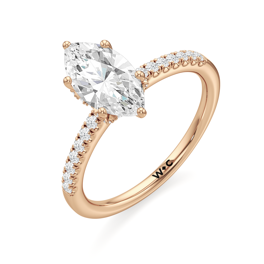 Arc Hidden Halo Engagement Ring with Marquise Cut Diamond in 14KT Rose Gold view 3
