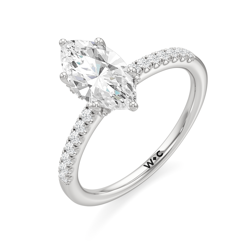 Arc Hidden Halo Engagement Ring with Marquise Cut Diamond in 14KT Platinum view 3
