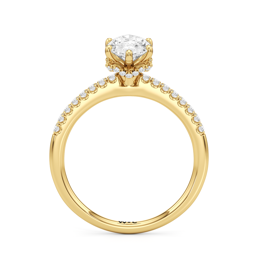 Arc Hidden Halo Engagement Ring with Marquise Cut Diamond in 14KT Yellow Gold view 2
