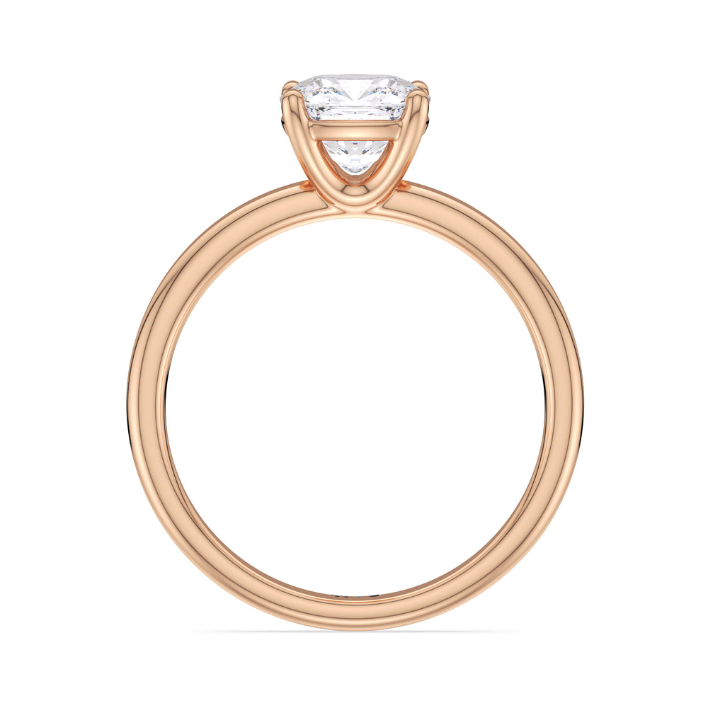 Classic Four Prong Petite Comfort Fit Solitaire Engagement Ring with Cushion Cut Diamond in 14KT Rose Gold view 2
