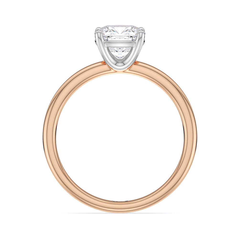 Classic Four Prong Petite Comfort Fit Solitaire Engagement Ring with Cushion Cut Diamond in 14KT White & Rose Gold view 2
