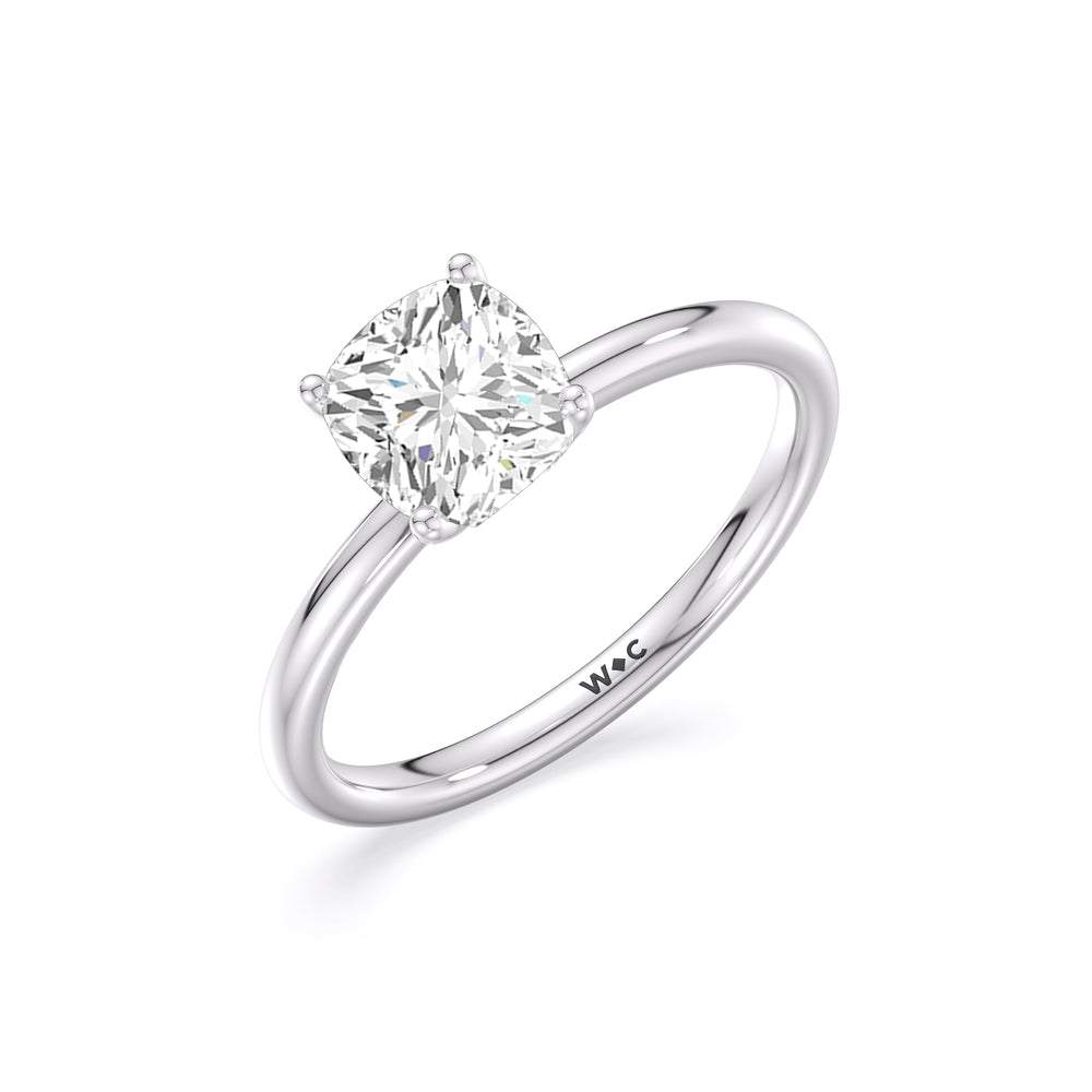 Cushion Cut Classic Four Prong Petite Comfort Fit Solitaire Engagement Ring (E+ VVS+) with Lab Grown Diamond in 14KT Platinum view 3
