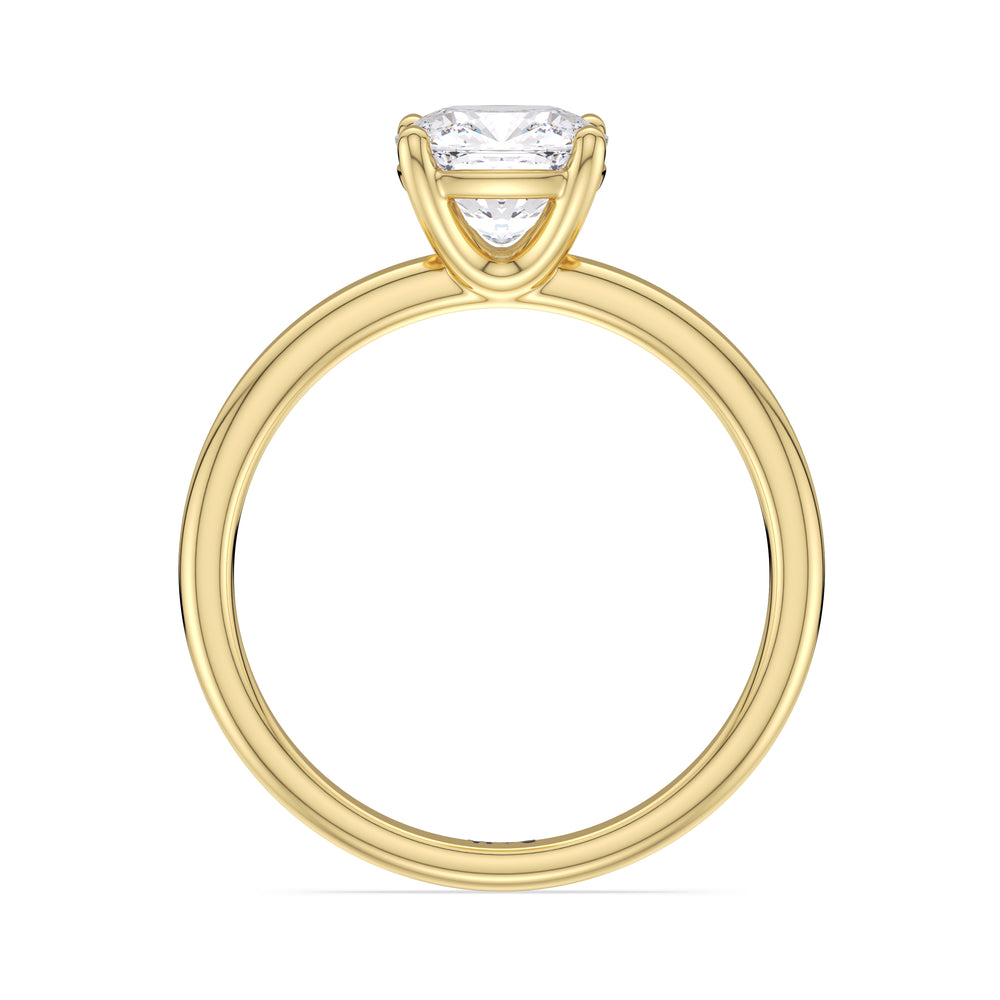 Classic Four Prong Petite Comfort Fit Solitaire Engagement Ring with Cushion Cut Diamond in 14KT Yellow Gold view 2
