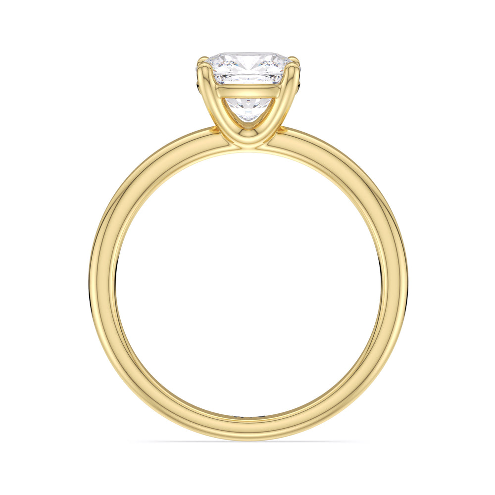 Cushion Cut Classic Four Prong Petite Comfort Fit Solitaire Engagement Ring (E+ VVS+) with Lab Grown Diamond in 14KT Yellow Gold view 2
