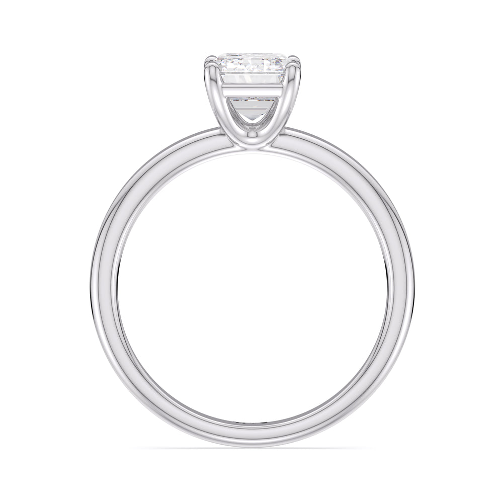 Classic Four Prong Petite Comfort Fit Solitaire Engagement Ring with Emerald Cut Diamond in 14KT Platinum view 3
