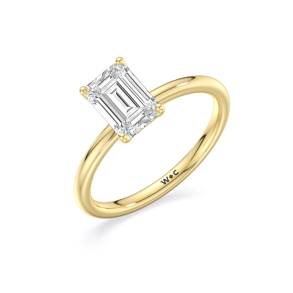 Emerald Cut Classic Four Prong Petite Comfort Fit Solitaire Engagement Ring (E+ VVS+) with Lab Grown Diamond in 14KT Yellow Gold view 4
