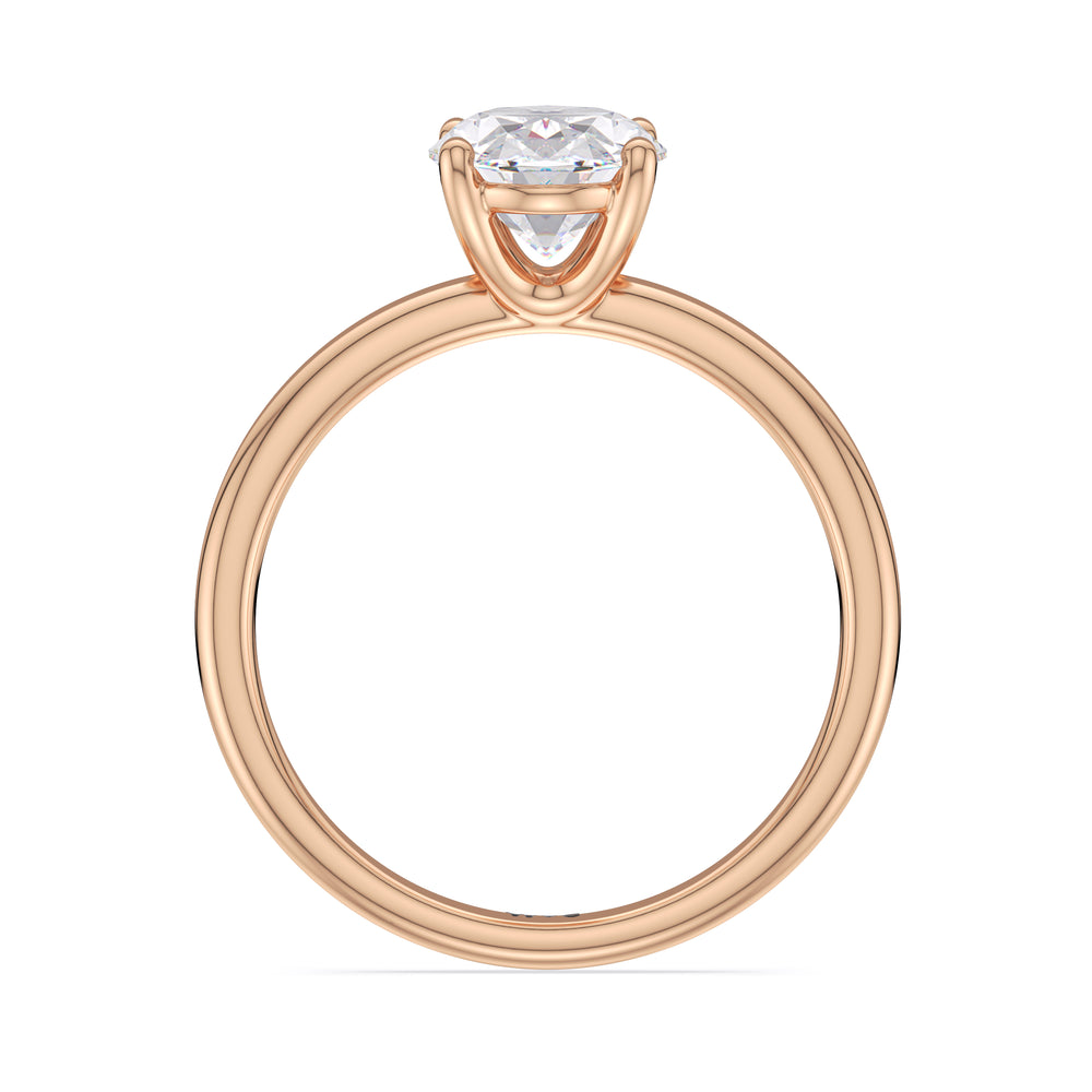 Classic Four Prong Petite Comfort Fit Solitaire Engagement Ring with Oval Cut Diamond in 14KT Rose Gold view 3
