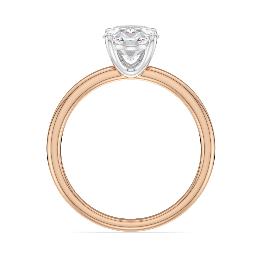 Classic Four Prong Petite Comfort Fit Solitaire Engagement Ring with Oval Cut Diamond in 14KT White & Rose Gold view 2
