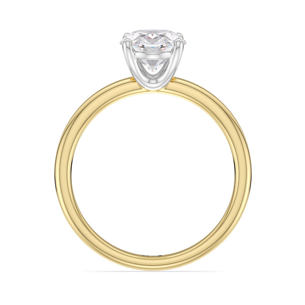 Classic Four Prong Petite Comfort Fit Solitaire Engagement Ring with Oval Cut Diamond in 14KT White & Yellow Gold view 2
