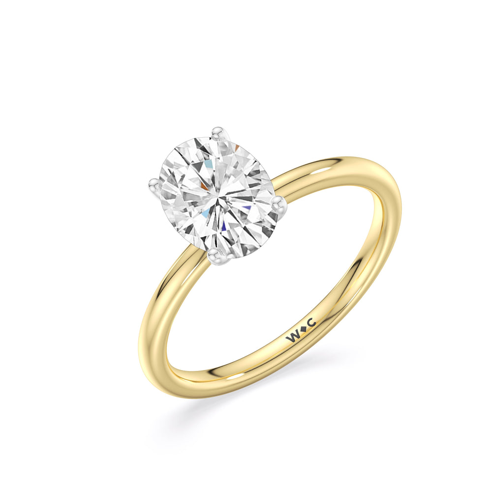 Classic Four Prong Petite Comfort Fit Solitaire Engagement Ring with Oval Cut Diamond in 14KT White & Yellow Gold view 3
