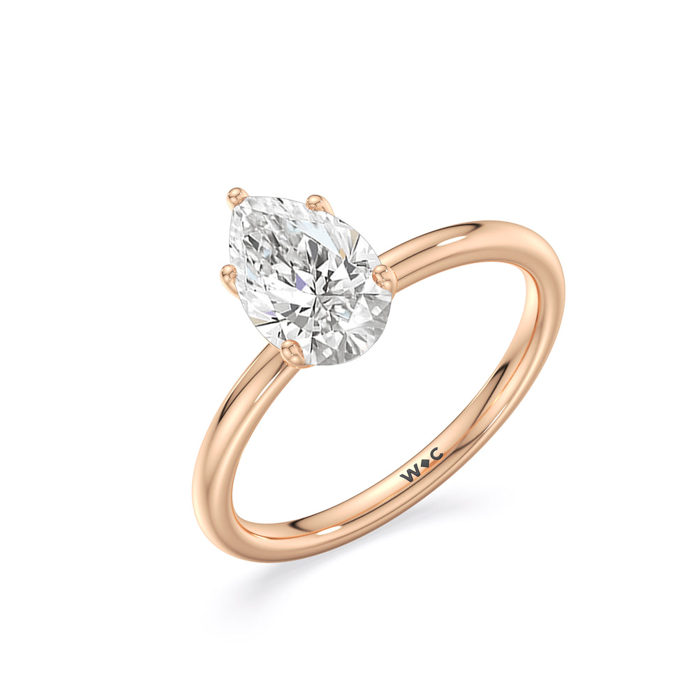 Classic Four Prong Petite Comfort Fit Solitaire Engagement Ring with Pear Cut Diamond in 14KT Rose Gold view 4
