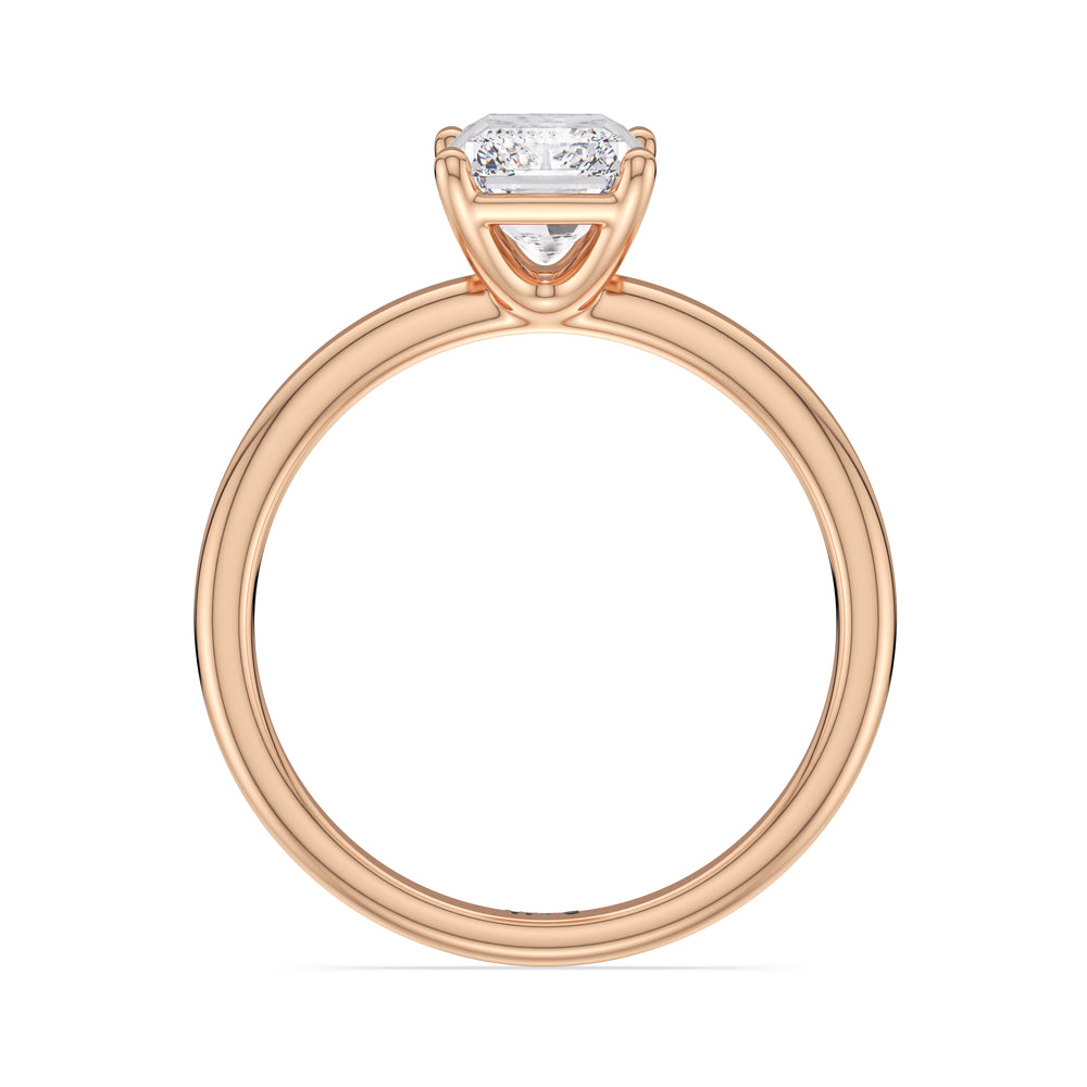 Classic Four Prong Petite Comfort Fit Solitaire Engagement Ring with Radiant Cut Diamond in 14KT Rose Gold view 2
