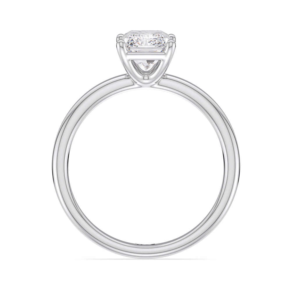 Classic Four Prong Petite Comfort Fit Solitaire Engagement Ring with Radiant Cut Diamond in 14KT Platinum view 2
