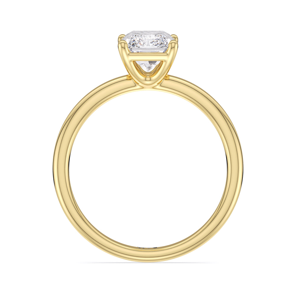 Classic Four Prong Petite Comfort Fit Solitaire Engagement Ring with Radiant Cut Diamond in 14KT Yellow Gold view 2
