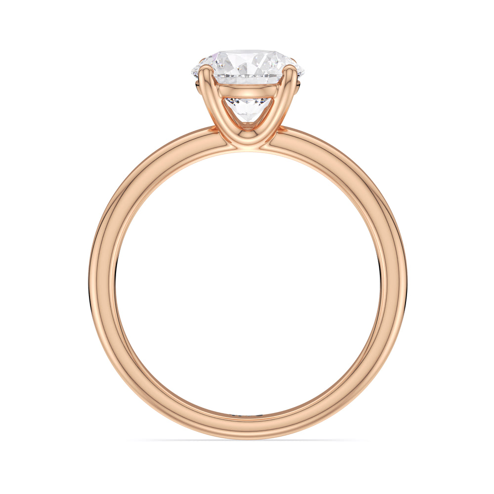 Classic Four Prong Petite Comfort Fit Solitaire Engagement Ring with Round Cut Diamond in 14KT Rose Gold view 3
