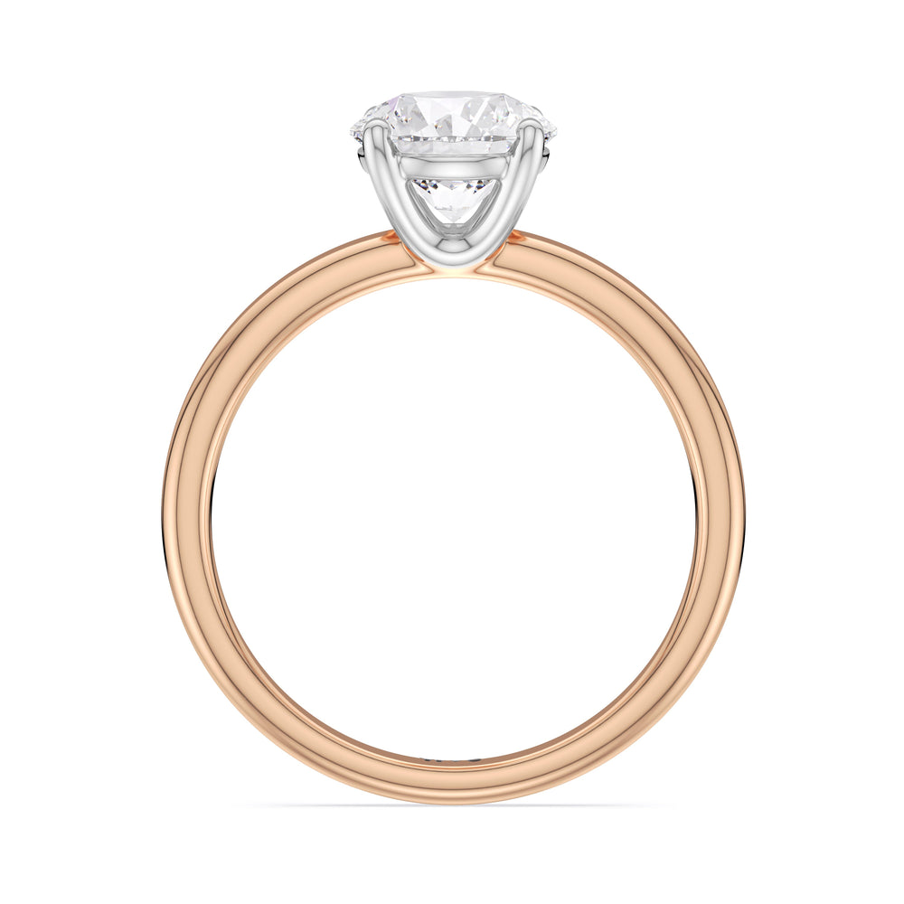 Classic Four Prong Petite Comfort Fit Solitaire Engagement Ring with Round Cut Diamond in 14KT White & Rose Gold view 2
