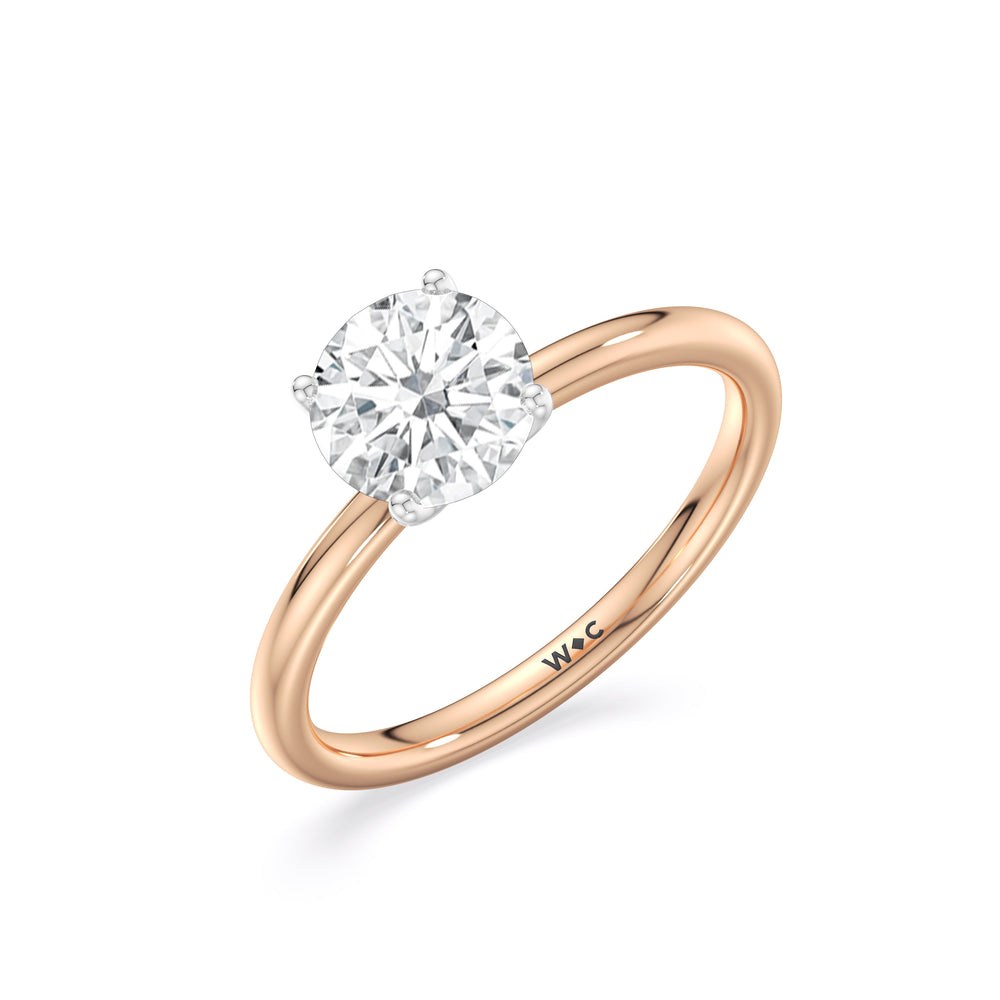 Classic Four Prong Petite Comfort Fit Solitaire Engagement Ring with Round Cut Diamond in 14KT White & Rose Gold view 3
