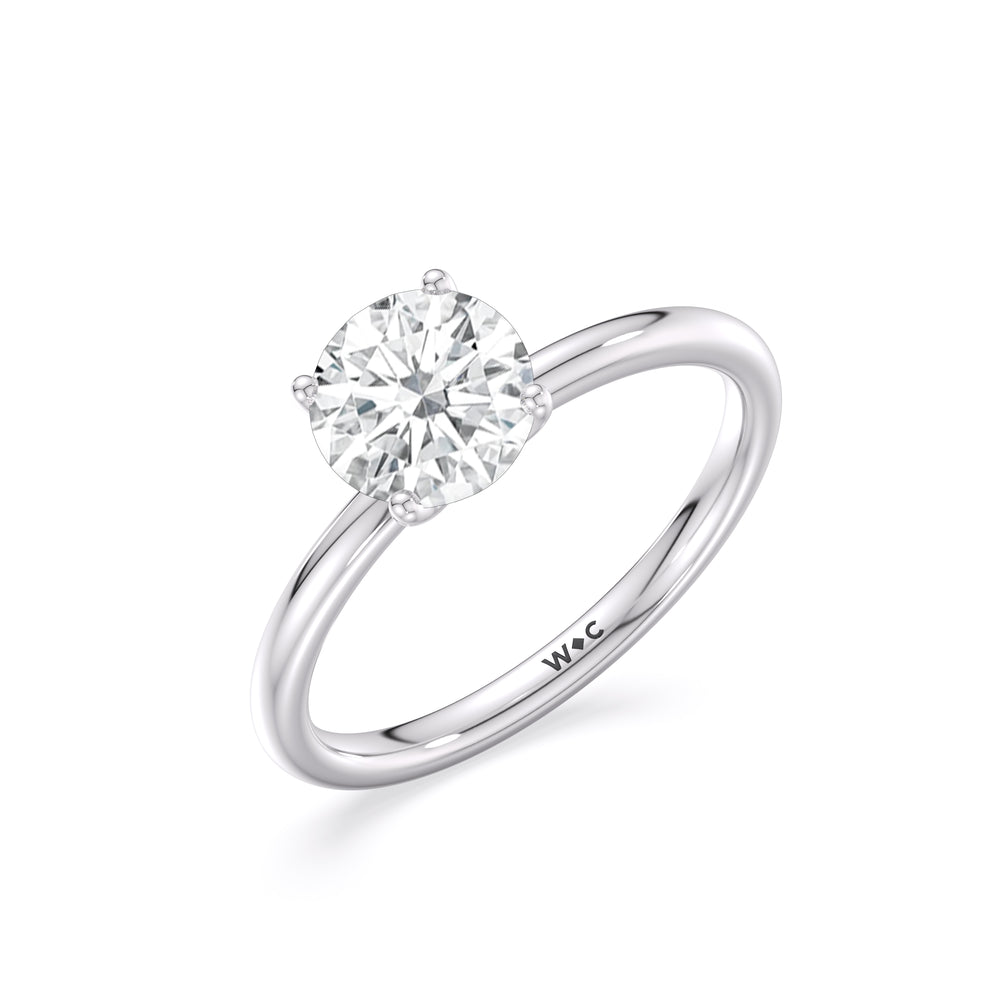 Classic Four Prong Petite Comfort Fit Solitaire Engagement Ring with Round Cut Diamond in 14KT Platinum view 4
