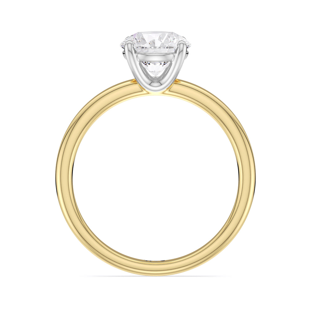 Classic Four Prong Petite Comfort Fit Solitaire Engagement Ring with Round Cut Diamond in 14KT White & Yellow Gold view 2
