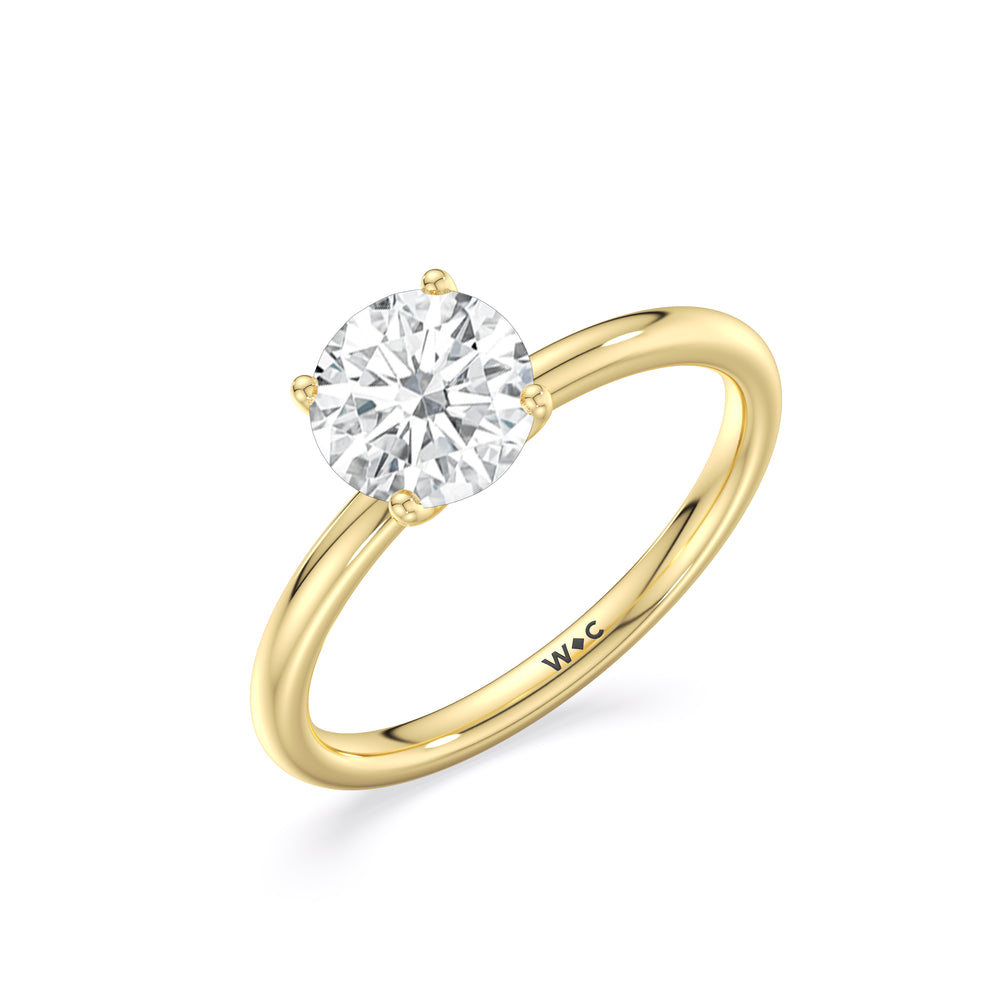 Classic Four Prong Petite Comfort Fit Solitaire Engagement Ring with Round Cut Diamond in 14KT Yellow Gold view 4
