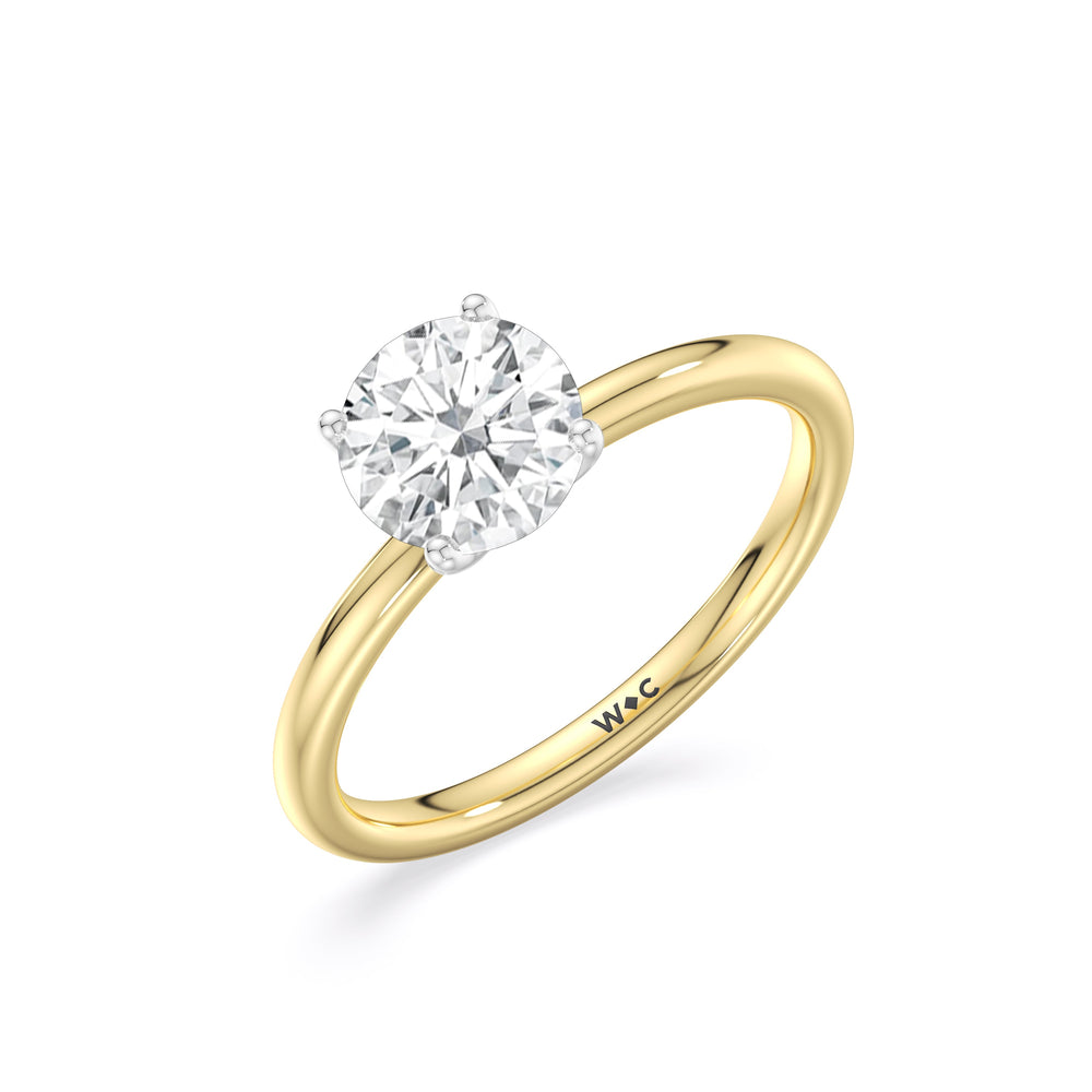 Classic Four Prong Petite Comfort Fit Solitaire Engagement Ring with Round Cut Diamond in 14KT White & Yellow Gold view 3
