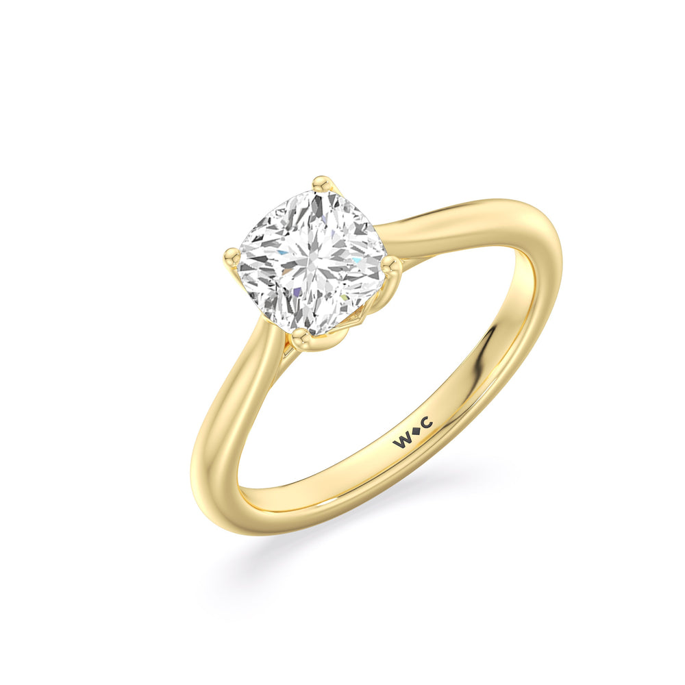 Cushion Cut Tulip Basket Cathedral Classic Solitaire Engagement Ring (E+ VVS+) with Lab Grown Diamond in 14KT Yellow Gold view 3
