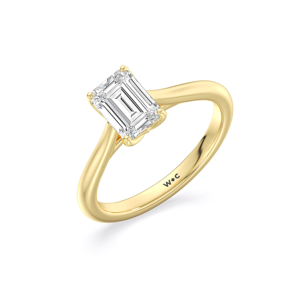 Emerald Cut Tulip Basket Cathedral Classic Solitaire Engagement Ring (E+ VVS+) with Lab Grown Diamond in 14KT Yellow Gold view 3
