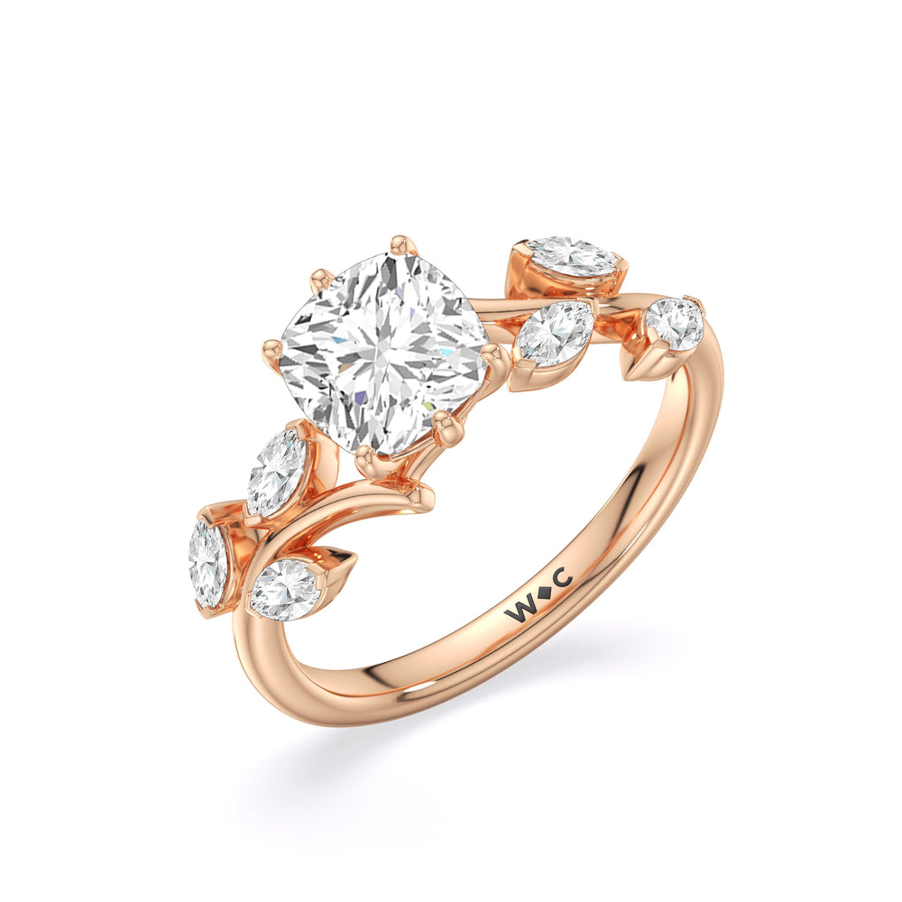 Cushion Cut Slender Vine Six Prong Lab Grown Diamond Engagement Ring (E+ VVS+) with Lab Grown Diamond in 14KT Rose Gold view 3
