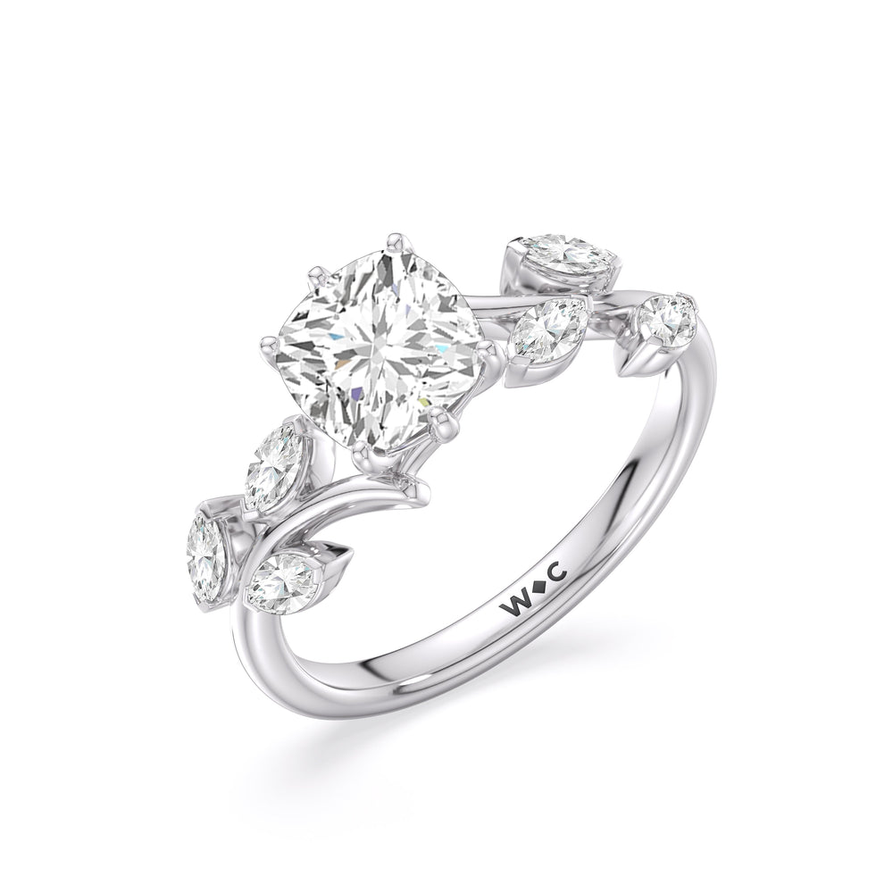 Cushion Cut Slender Vine Six Prong Engagement Ring with Lab Grown Diamond in 14KT Platinum view 3
