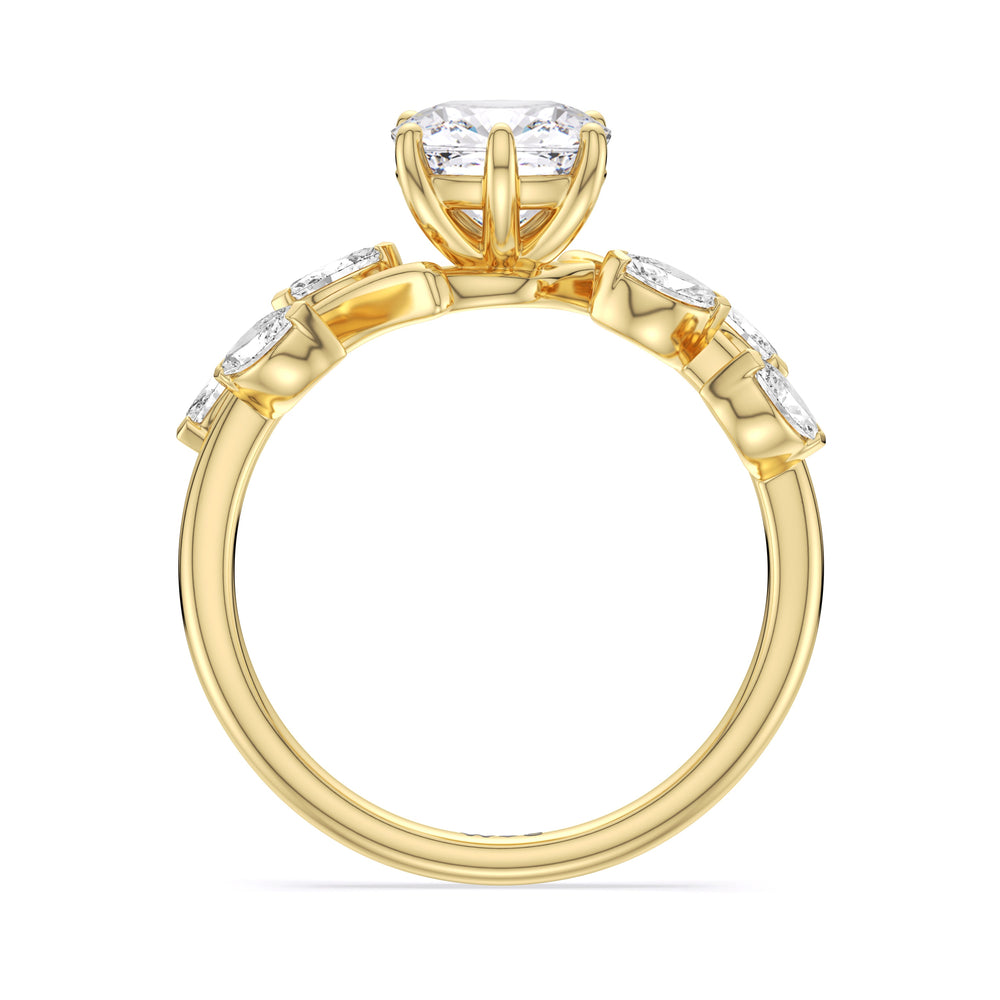 Cushion Cut Slender Vine Six Prong Engagement Ring with Lab Grown Diamond in 14KT Yellow Gold view 2
