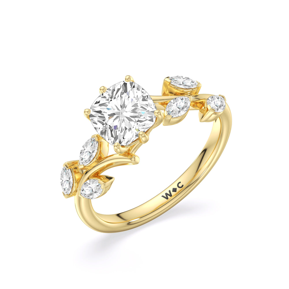 Cushion Cut Slender Vine Six Prong Lab Grown Diamond Engagement Ring (E+ VVS+) with Lab Grown Diamond in 14KT Yellow Gold view 3
