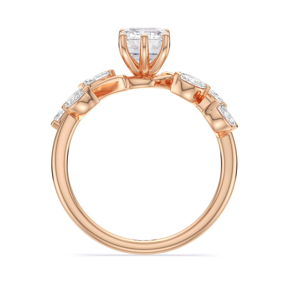 Emerald Cut Slender Vine Six Prong Lab Grown Diamond Engagement Ring (E+ VVS+) with Lab Grown Diamond in 14KT Rose Gold view 2

