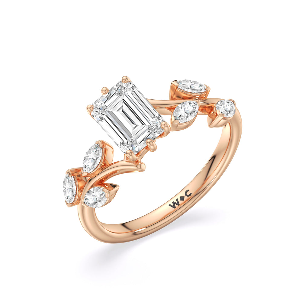 Emerald Cut Slender Vine Six Prong Lab Grown Diamond Engagement Ring (E+ VVS+) with Lab Grown Diamond in 14KT Rose Gold view 3
