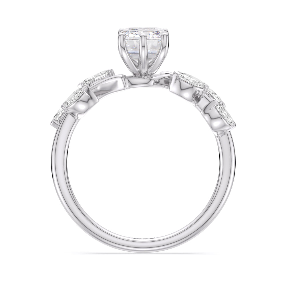 Emerald Cut Slender Vine Six Prong Engagement Ring with Lab Grown Diamond in 14KT Platinum view 2

