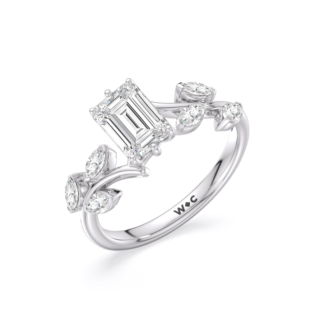 Emerald Cut Slender Vine Six Prong Lab Grown Diamond Engagement Ring (E+ VVS+) with Lab Grown Diamond in 14KT Platinum view 3
