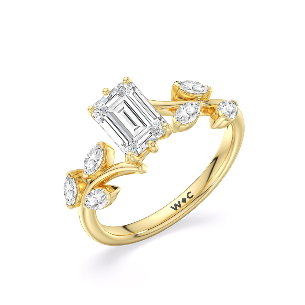 Emerald Cut Slender Vine Six Prong Lab Grown Diamond Engagement Ring (E+ VVS+) with Lab Grown Diamond in 14KT Yellow Gold view 3
