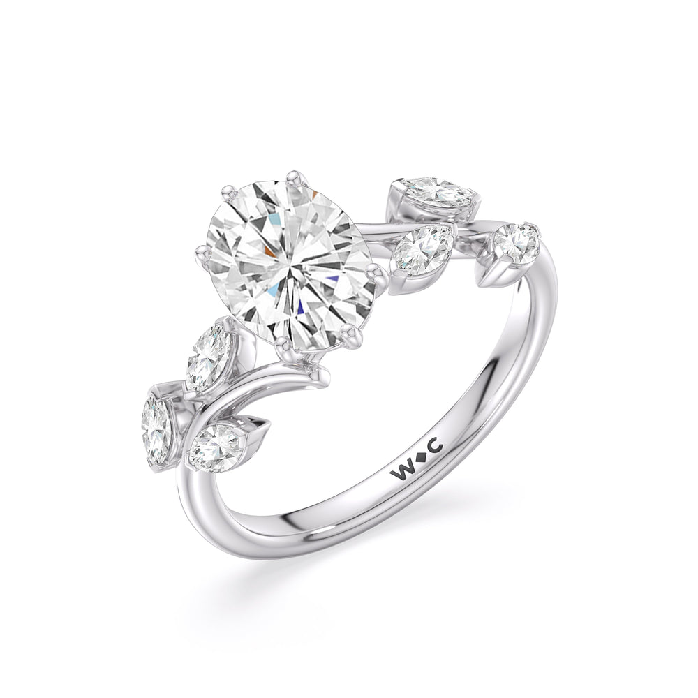 Oval Cut Slender Vine Six Prong Lab Grown Diamond Engagement Ring (E+ VVS+) with Lab Grown Diamond in 14KT Platinum view 4
