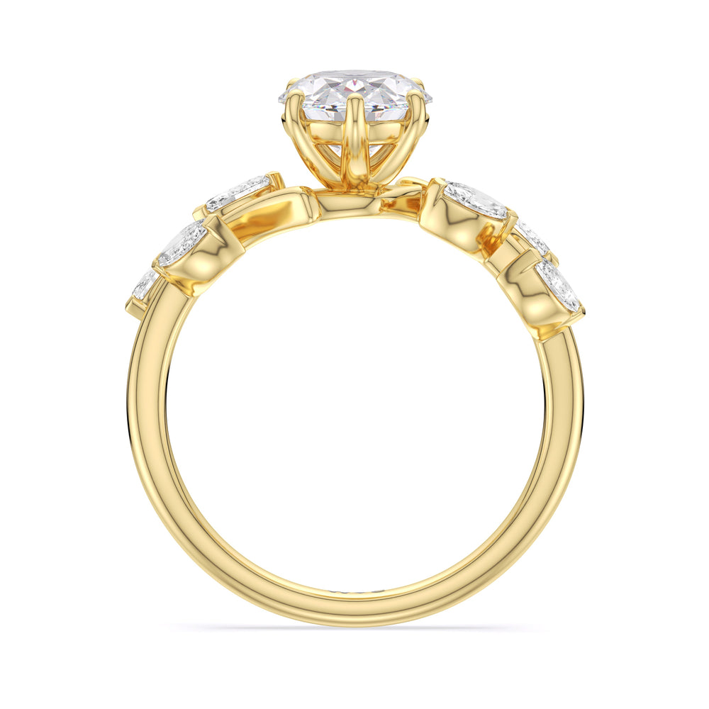 Oval Cut Slender Vine Six Prong Engagement Ring with Lab Grown Diamond in 14KT Yellow Gold view 3
